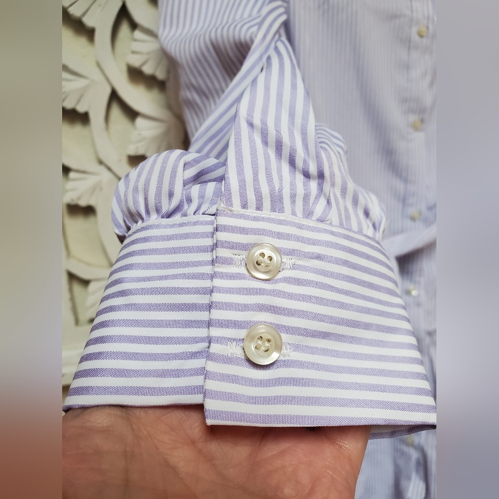 Lavender Pinstripe Shirt Dress NWT Angela Plus Best Fit Lg/XL - Picture 2 of 14